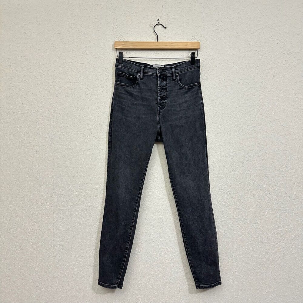 EVERLANE The High Rise Skinny Jeans Button-Fly in Washed Black